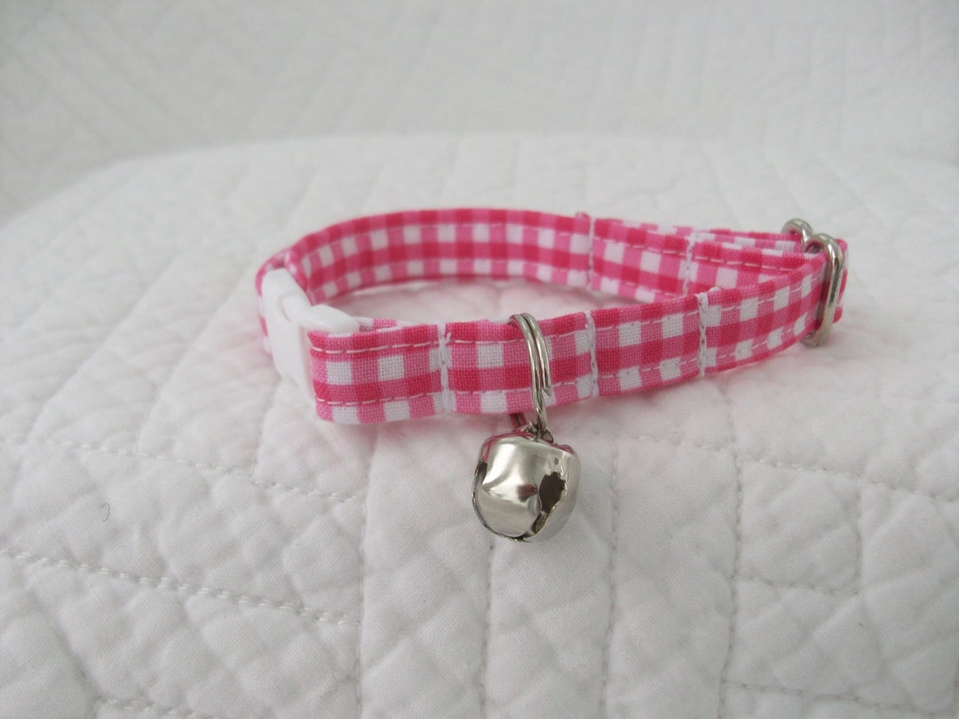 Pink Gingham Cat Collar Bell Cat Breakaway Collar Custom Made Etsy