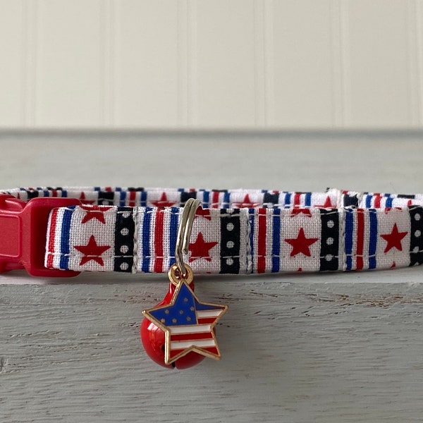 Red White Blue Cat collar, Americana Collar, Mini Dog Collar, Star Collar