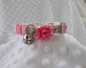 Pink Roses  Cat Collar with bell  Cat  Breakaway Collar Custom Made