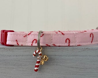 Christmas Pink Candy Cane Cat Collar  Breakaway Collar , Candy Cane Cat Collar, Custom Made