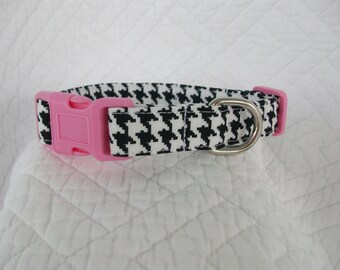 DOG COLLAR Houndstooth Pink, Collar & Leash Set, Dog Collar Custom Made