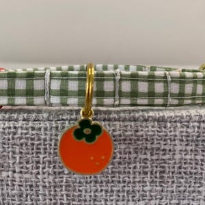 Clementine Cat Collar, Green  Gingham  Cat Collar with clementine charm, Dog Non Breakaway, custom size