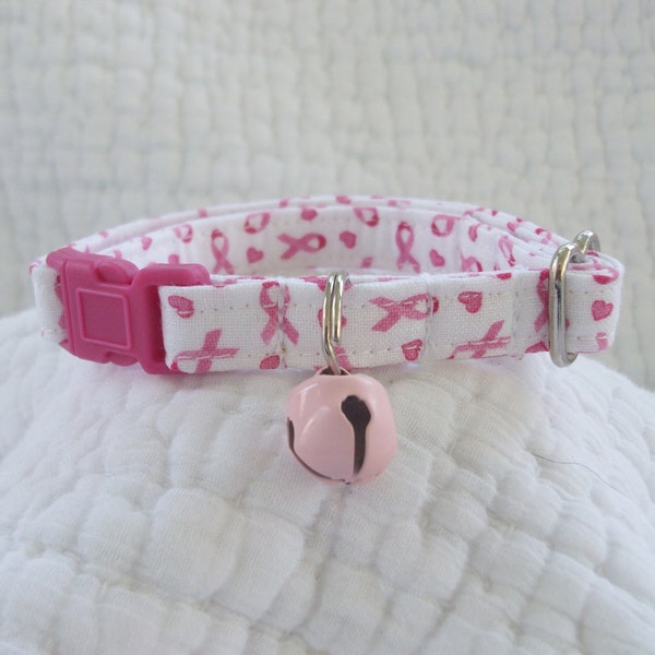 Breast Cancer Collar, Pink Ribbon Collar, Pink Cat collar, Mini Pink Ribbon Dog Collar