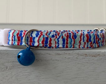 Red White Blue   Cat  Collar Breakaway  Custom Made