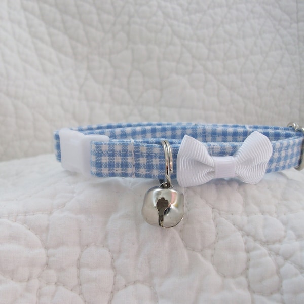 Blue Gingham Cat  Breakaway Collar Custom Made