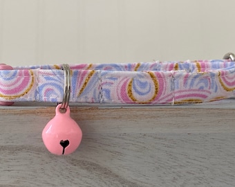 Cat Collar -Rainbow Glitter Collar - Breakaway or Non Breakaway -Custom Sizes -Kitten/Adult, Pink Rainbow Collar