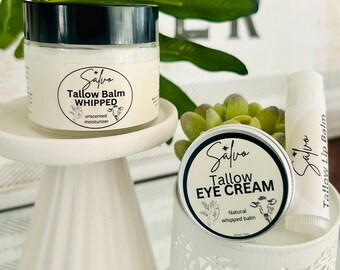 Tallow Skincare Kit: Whipped Balm, Eye Cream, Lip Balm - Grass-fed