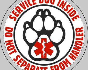 Service Dog Inside 6" Round Car Magnet Paw Print