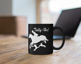 Tally-Ho Foxhunt Equestrian Horse Riding Black Ceramic Coffee Mug Tea Cup