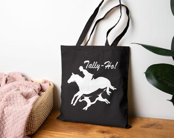 Tally-Ho Foxhunter Rider Canvas Tote Bag | Horse & Hound Silhouette, Equestrian Tote