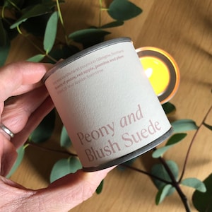 Peony and Blush Suede soy wax candle tin