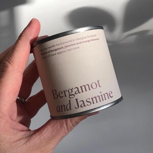 Bergamot and Jasmine soy wax candle tin