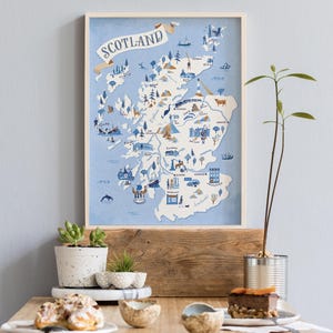 Impression de carte de l'Ecosse / Art mural illustration de l'Ecosse / Impression A3 de la carte / Amateurs de whisky écossais