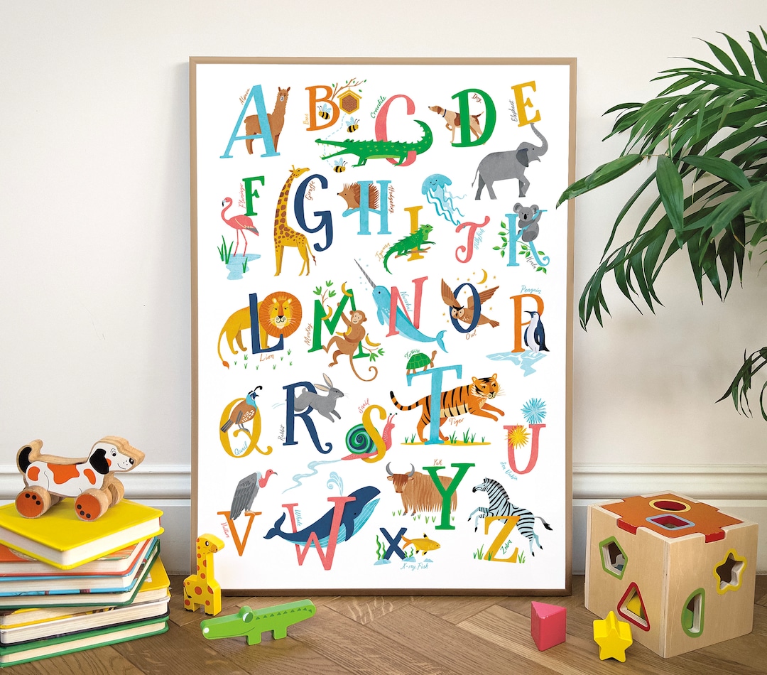 Animal Alphabet Print A-Z Baby Nursery Art A3 A2 A1 Size Illustration ...