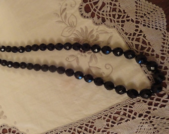 JET Bead Black Glass Faceted Vintage Long Necklace Victorian Retro Flapper