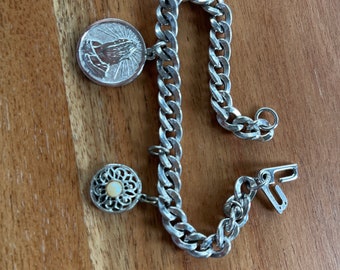 Vintage sterling charm bracelet with 2 starter charms sterling serenity prayer