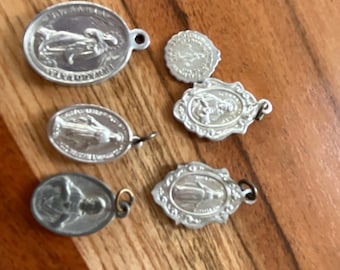 Lot of 6 Catholic medals charms Marian French Italian 1960s or earlier