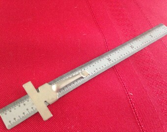 Vintage six inch metal ruler Mitutoyo with pocket attachment ultimate nerd geek