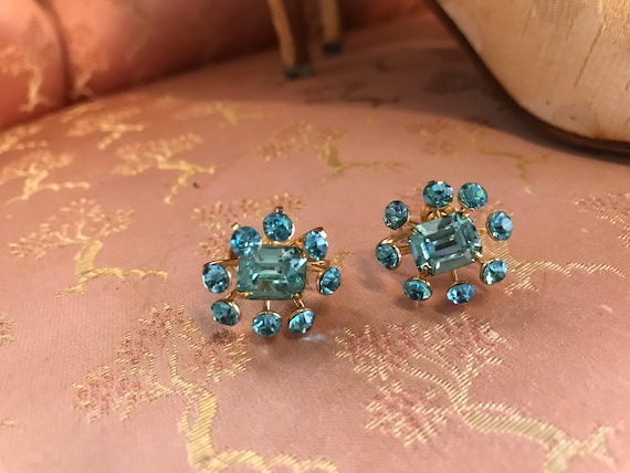 Vintage Coro sky blue Rhinestone Earrings Wedding… - image 1