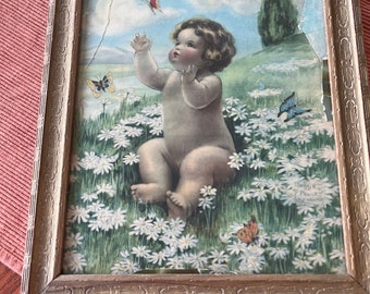 Bessie Pease Gutmann Baby Print 1930s Vintage chippy repaired adorable