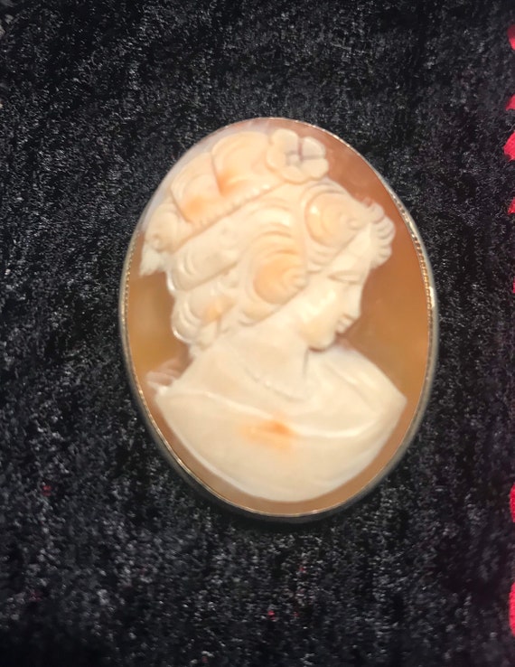Vintage Shell cameo  Pretty Face  pin or pendant … - image 6