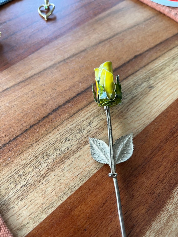 Vintage Yellow Rose brooch lapel pin Groom's pin … - image 1