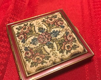 Vintage Elgin Tapestry compact MIrror and Powder Screen