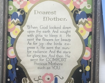 ART DECO 1930s Mother's Day Dear Mother Motto Saying Poem