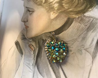 Rhinestone apple brooch aurora blues