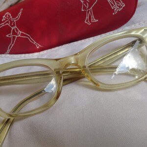 Vintage CAT'S EYE Glasses White Mother of Pearl Girl's with Original Case image 1