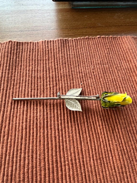 Vintage Yellow Rose brooch lapel pin Groom's pin … - image 2
