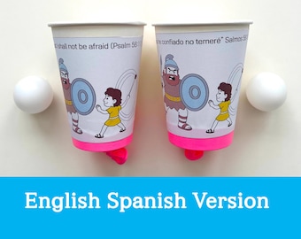 David and Goliath Sunday School Craft | Bible Lesson Activity | Cup Launcher Game for Kids