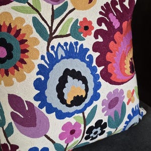 Botanical Dreamscape – Hand-Embroidered Cushion Cover with Bold, Unusual Flowers | Artisan-Made Floral Decor