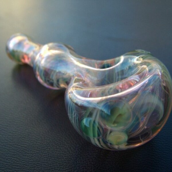 SILVER AND GOLD FUMED FEATHERED LINE PATTERN SPOON
