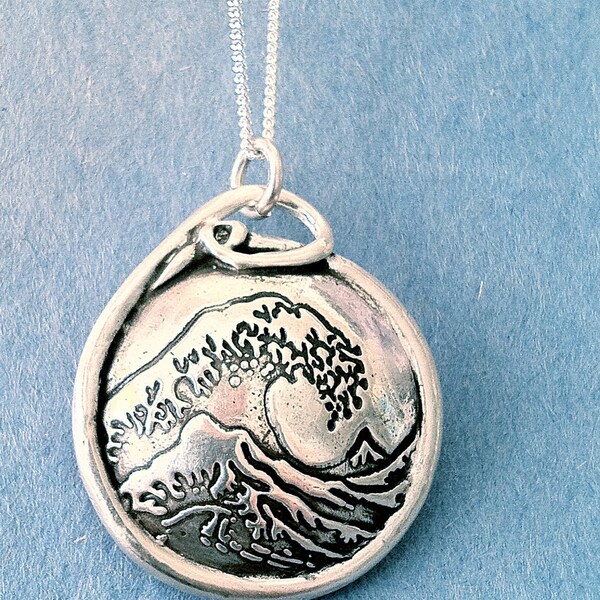 Inspired by Hokusai's Great Wave - Expanded Version- Silver Aroma Therapy Pendant-Made to Order