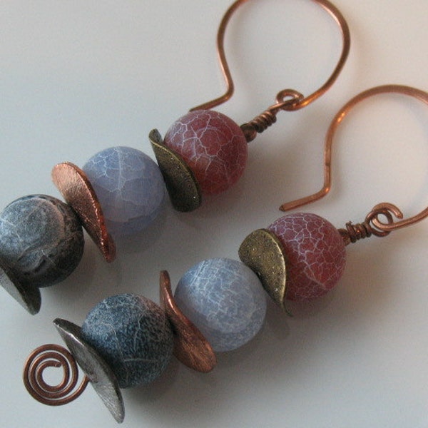 copper  with matte glass earrings-Handmade dangle earrings