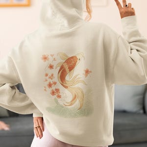 Cozy Vintage Japanese Koi Fish Hoodie, Nautical Animal Asian Art Nouveau Japan Spring Shirt