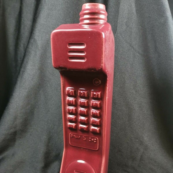 Vintage Mobile Cell Phone Decanter Bottle Novelty Ceramic Pottery Bag Telephone Figural Figurine Burgundy Red Pink