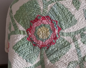 Antique Floral Quilt: Hand-Stitched Cotton Patchwork (Full Size)