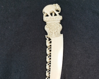 Antique Carved Celluloid Elephants Letter Opener Victorian Late 1800's Original