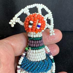 Vintage Glass Beaded Doll 1950&#39;s African Glass Beads Miniature Hand Made Original Folk Art Filled with Sisal Straw