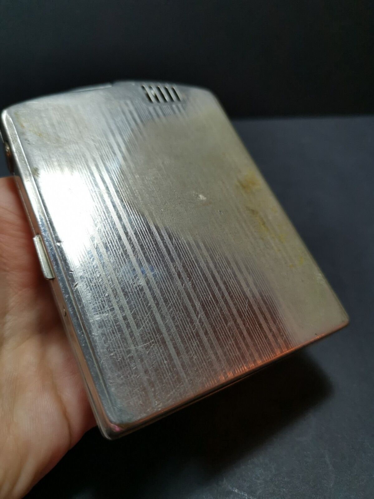 vintage cigarette case with built in lighter Vintage Cigarette Lighter Built Into Cigarette Case Art Deco Silver Chrome  Metal 1920's Refillable