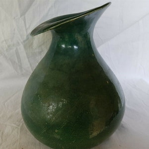 Signed Studio Art Pottery Vase: Green Glaze, Vintage Handmade Design