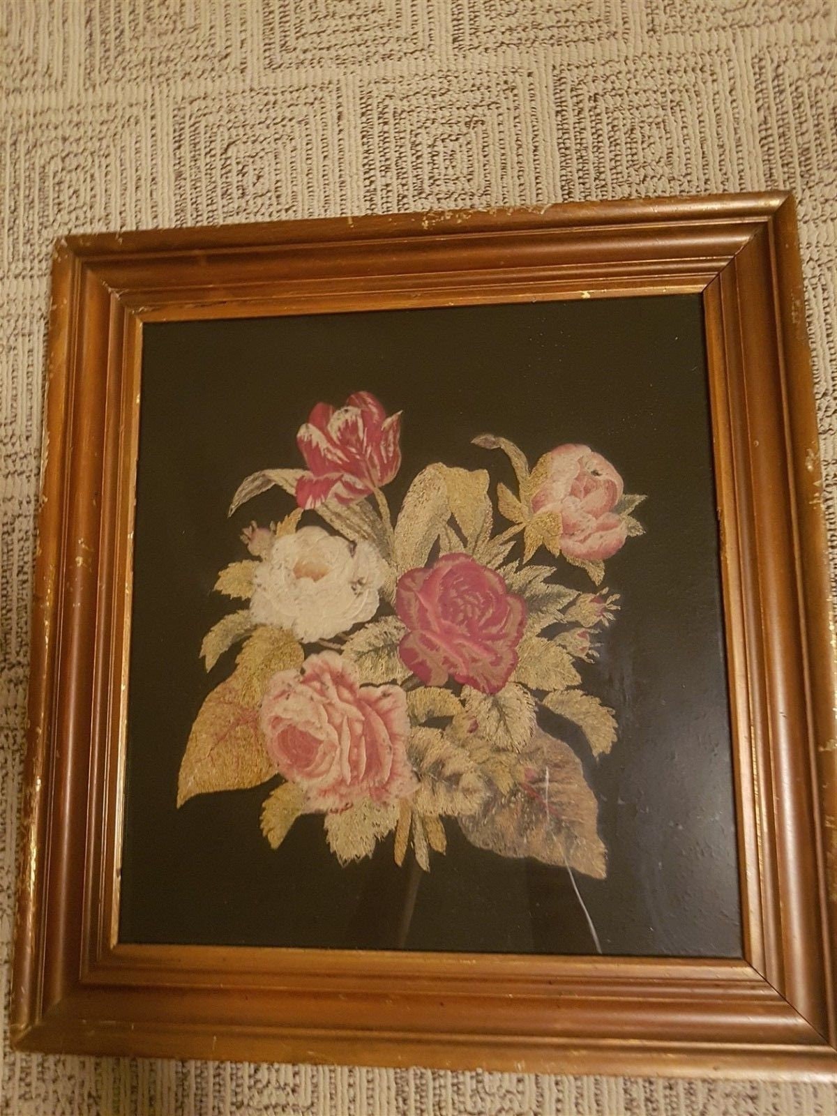 Antique Framed Embroidery of Flowers Cabbage Roses 1800's - Etsy