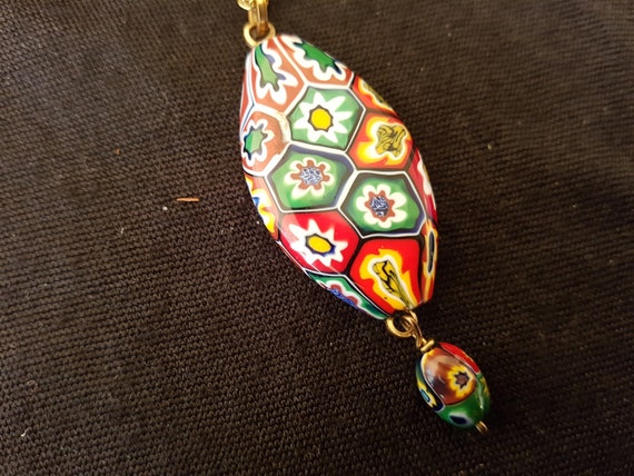 Vintage Millefiori Art Glass Pendant Necklace Bea… - image 5