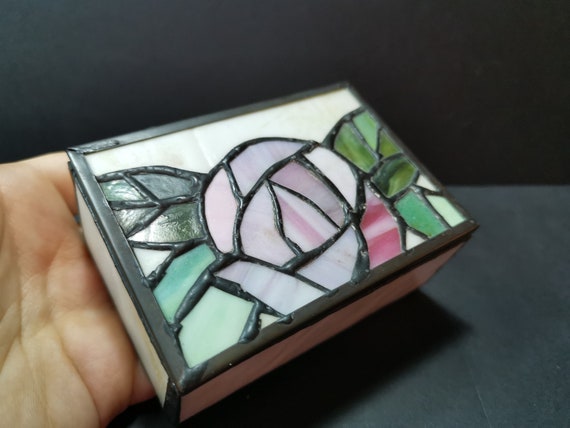 Vintage Stained Glass Jewelry or Trinket Box with… - image 2