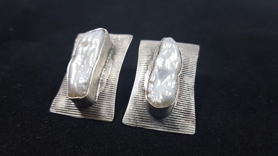 Vintage Earrings Sterling Silver and Fresh Water … - image 3