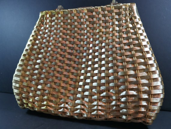 Vintage Wicker and Lucite Hand Bag Purse Gold Met… - image 7