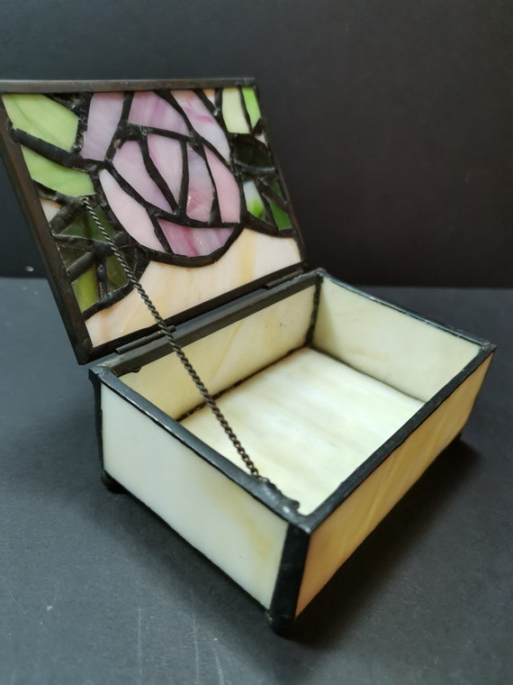 Vintage Stained Glass Jewelry or Trinket Box with… - image 7