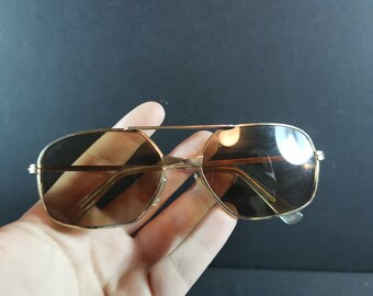 Vintage Rockabilly Sunglasses Gold Wire Metal Unisex 1970's Original with Case